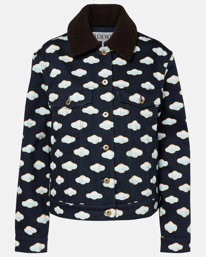 Loewe Bedruckte Jeansjacke mit Shearling Blau