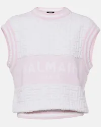 Balmain Top Monogram aus Strick Weiss