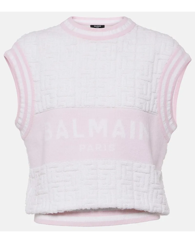 Balmain Top Monogram aus Strick Weiss