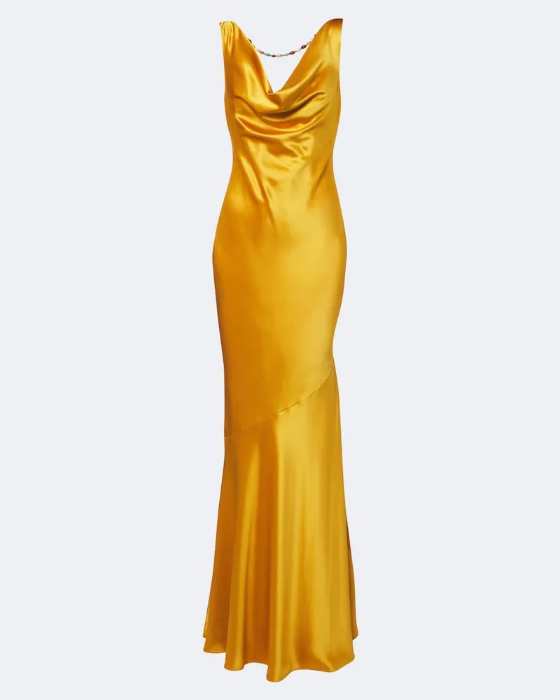 Retrofête Retrofête Verzierte Robe Keryn aus Satin Gold