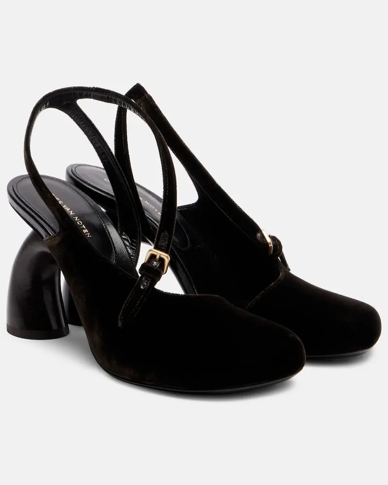 Dries van Noten Slingback-Pumps 95 aus Samt Braun