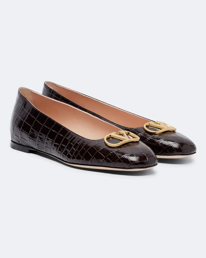 Valentino Garavani Ballerinas VLogo aus Leder Braun
