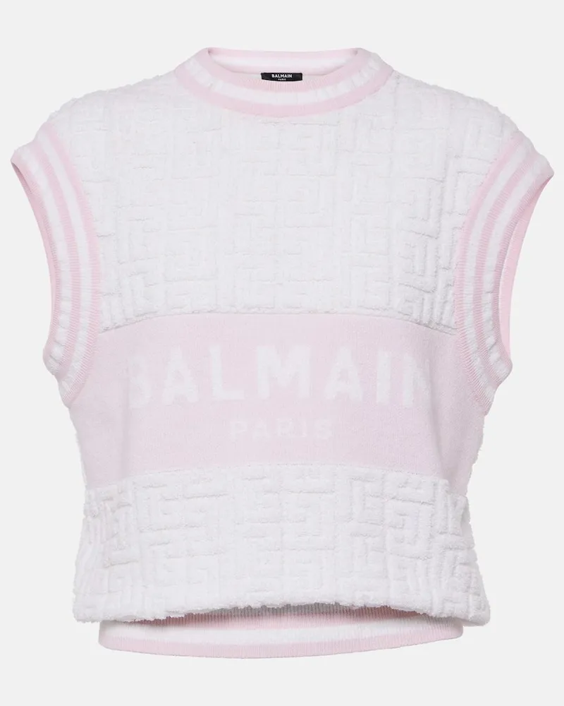 Balmain Top Monogram aus Strick Weiß