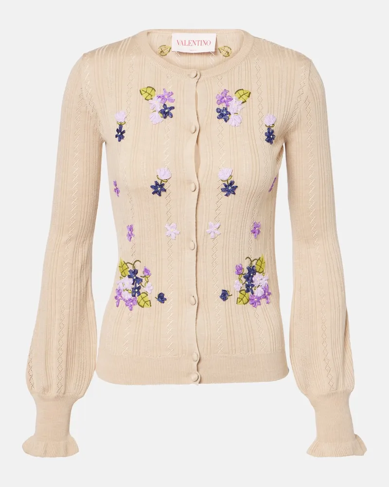 Valentino Garavani Bestickter Cardigan aus Schurwolle Beige