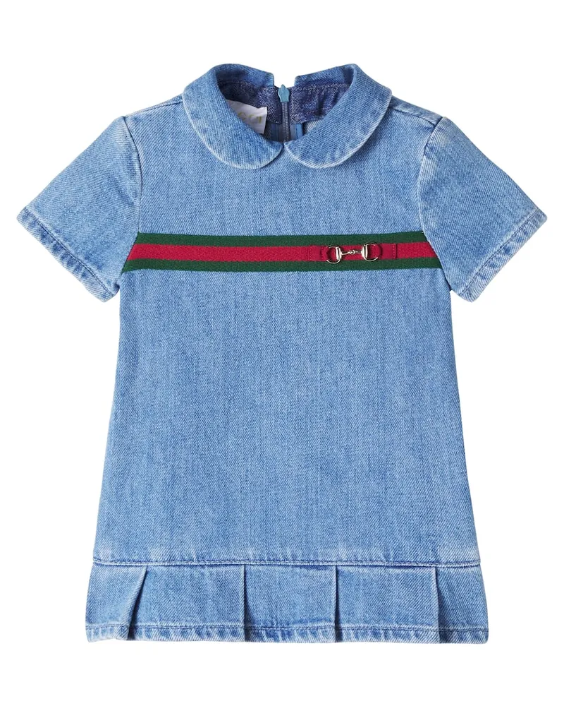 Gucci Baby Jeanskleid Horsebit Web Stripe Blau