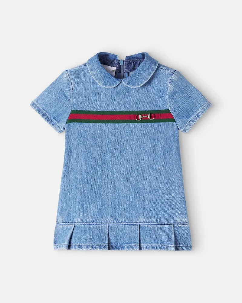Gucci Baby Jeanskleid Horsebit Web Stripe Blau