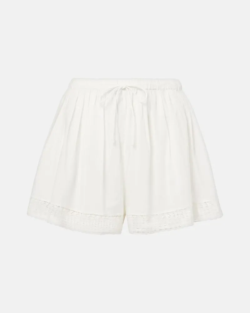 Ulla Johnson Shorts Isla aus Baumwolle mit Häkelstrick Weiß