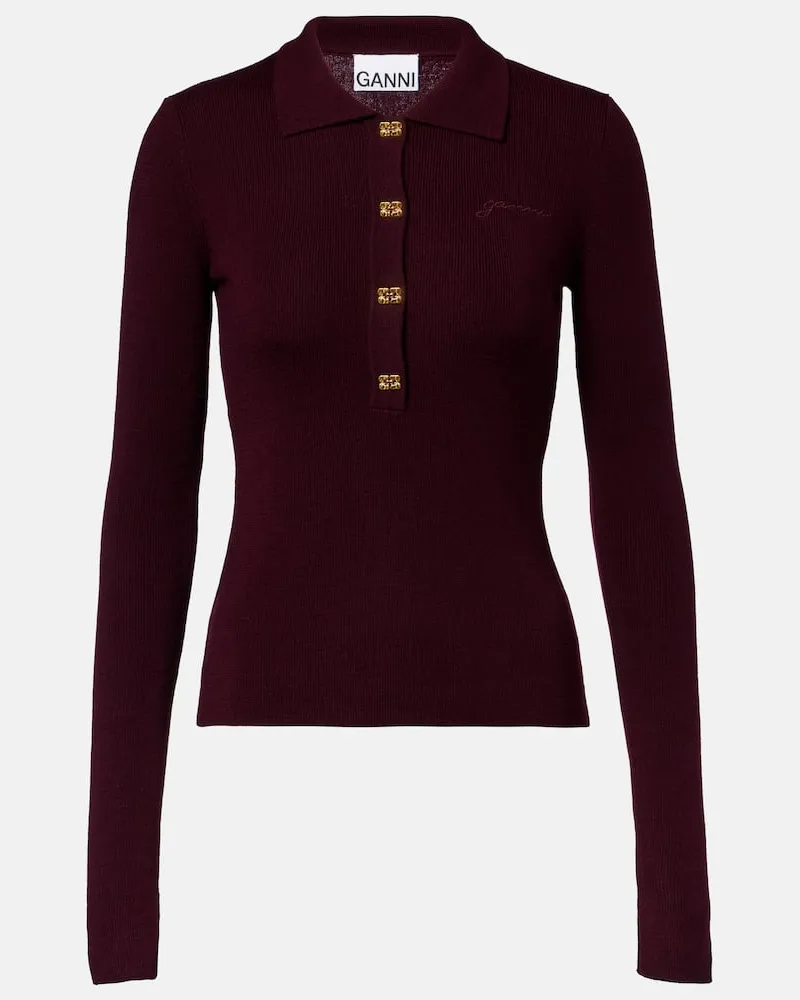 Ganni Polopullover aus Wolle Burgund