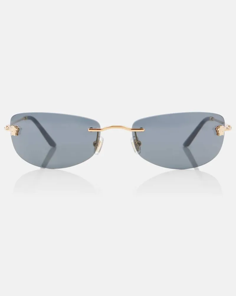 Versace Eckige Sonnenbrille Damier Plaque Schwarz