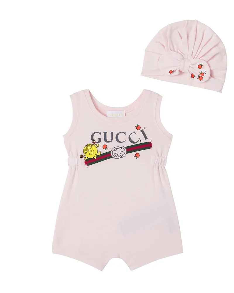 Gucci X Little Miss Baby Set aus Spieler und Mütze Rosa