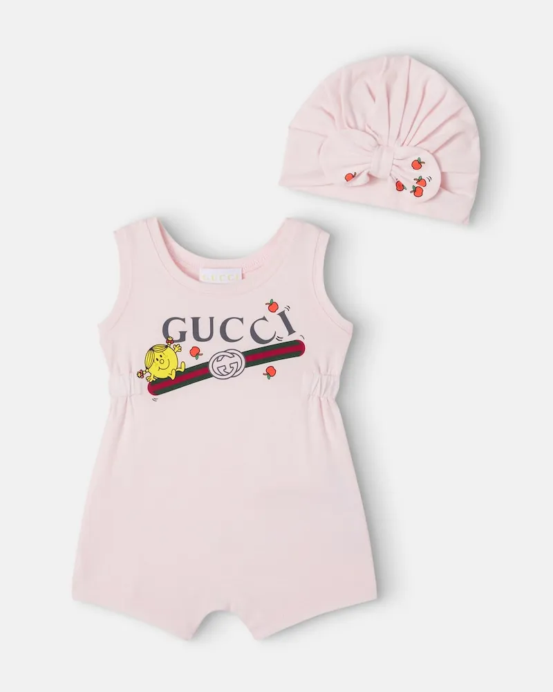 Gucci X Little Miss Baby Set aus Spieler und Mütze Rosa