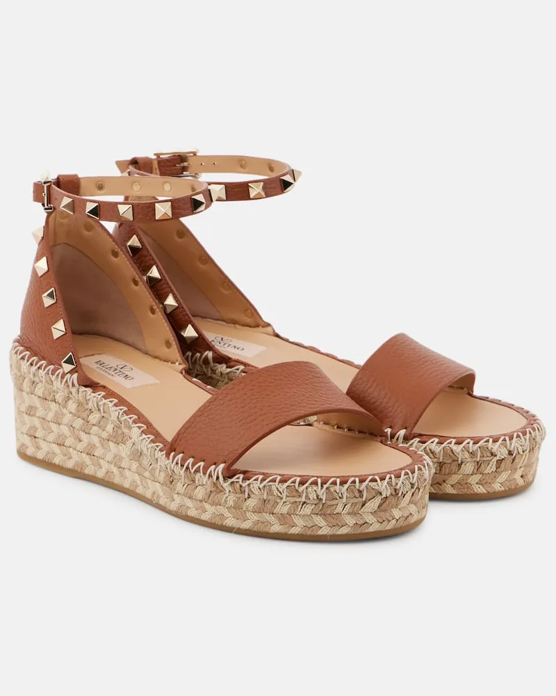 Valentino Garavani Espadrille-Sandalen Rockstud 55 aus Leder Braun