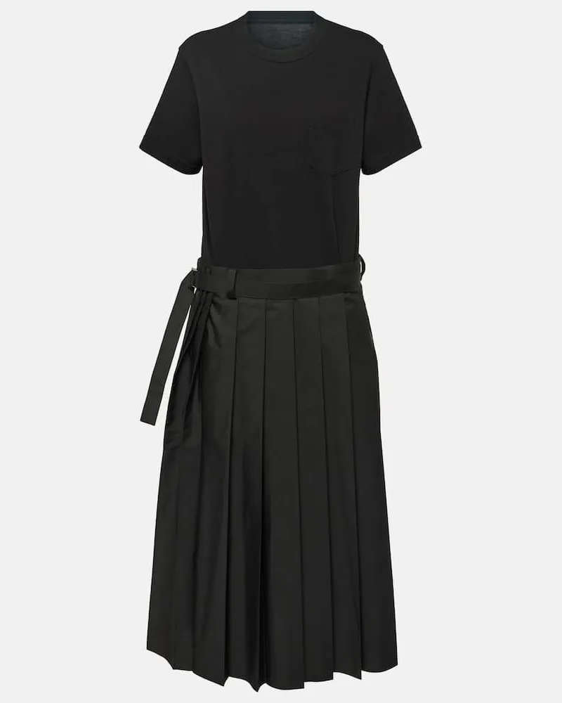 Sacai Midikleid aus Baumwollpopeline Schwarz