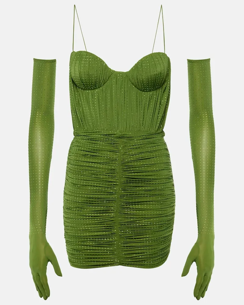 Alex Perry Minikleid aus Jersey mit Kristallen Grün