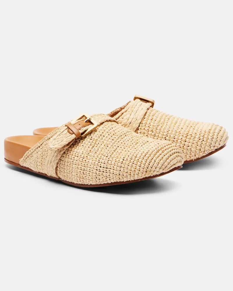 Robert Clergerie Slippers Quinta aus Raffiabast Beige