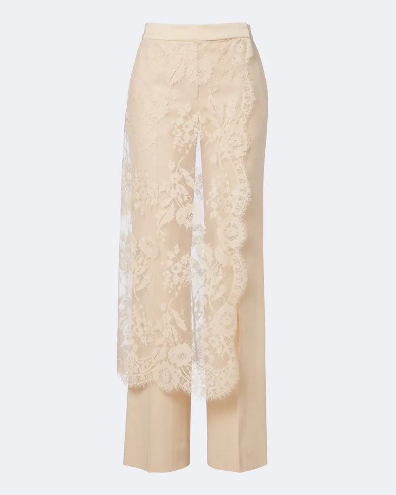 Zimmermann Weite Hose Valliant aus Wolle mit Spitze Beige