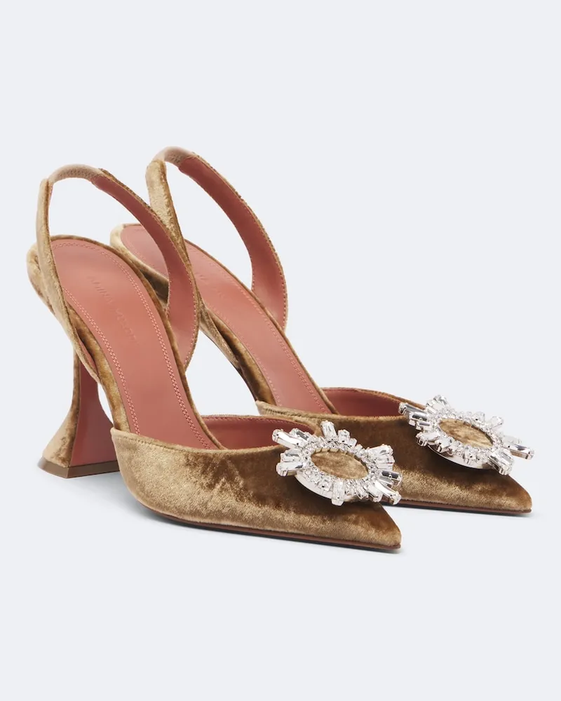 Amina Muaddi Slingback-Pumps Begum aus Samt mit Kristallen Gold