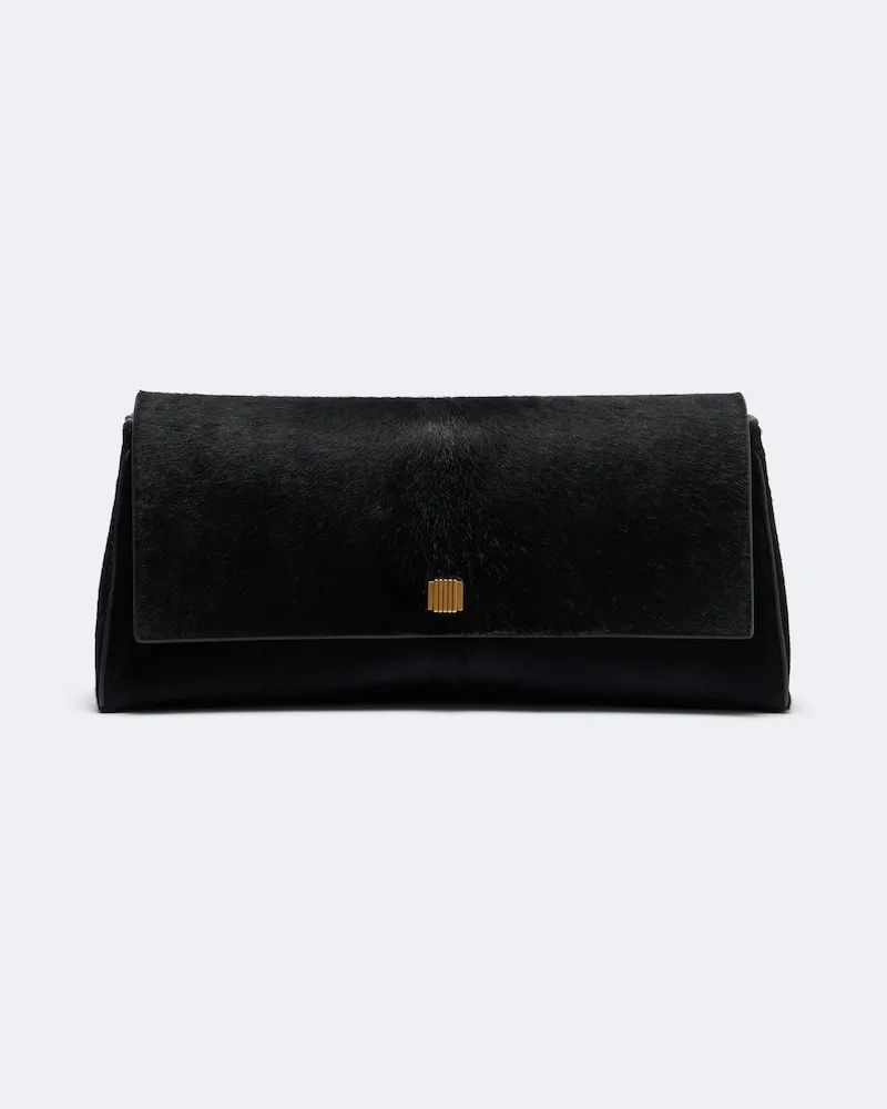 KHAITE Clutch Audrey Medium aus Kalbshaar und Leder Schwarz