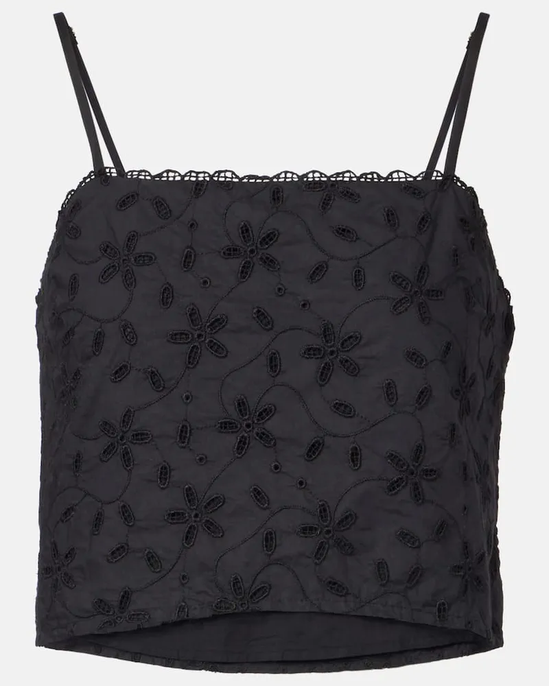 Posse Besticktes Cropped-Top Salma aus Baumwolle Schwarz