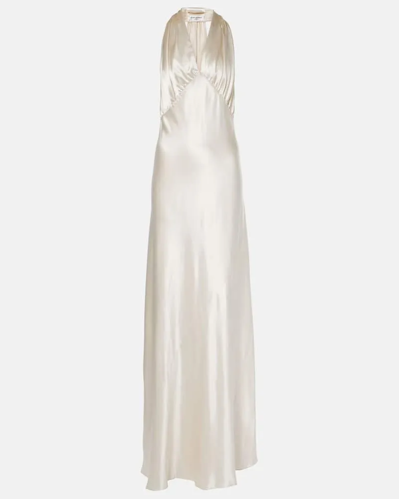 Saint Laurent Robe aus Satin Weiß