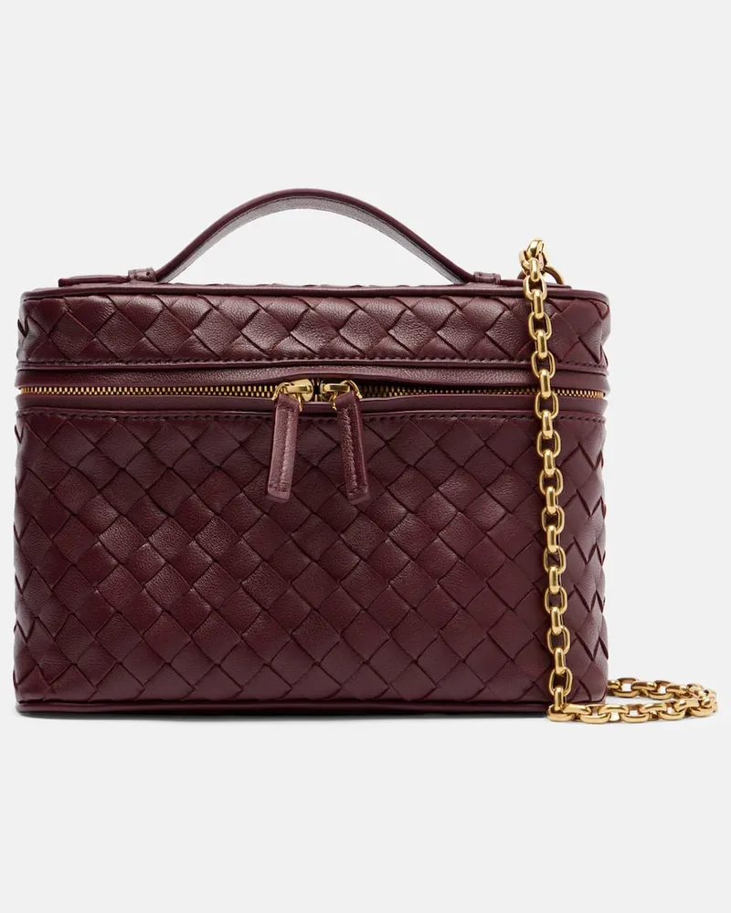 Bottega Veneta Schultertasche Intrecciato aus Leder Burgunderrot