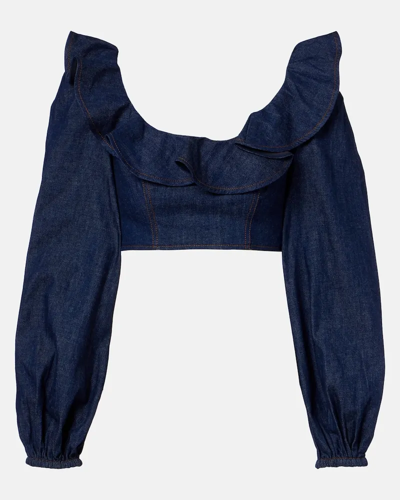 Zimmermann Cropped-Top Aster aus Denim Blau