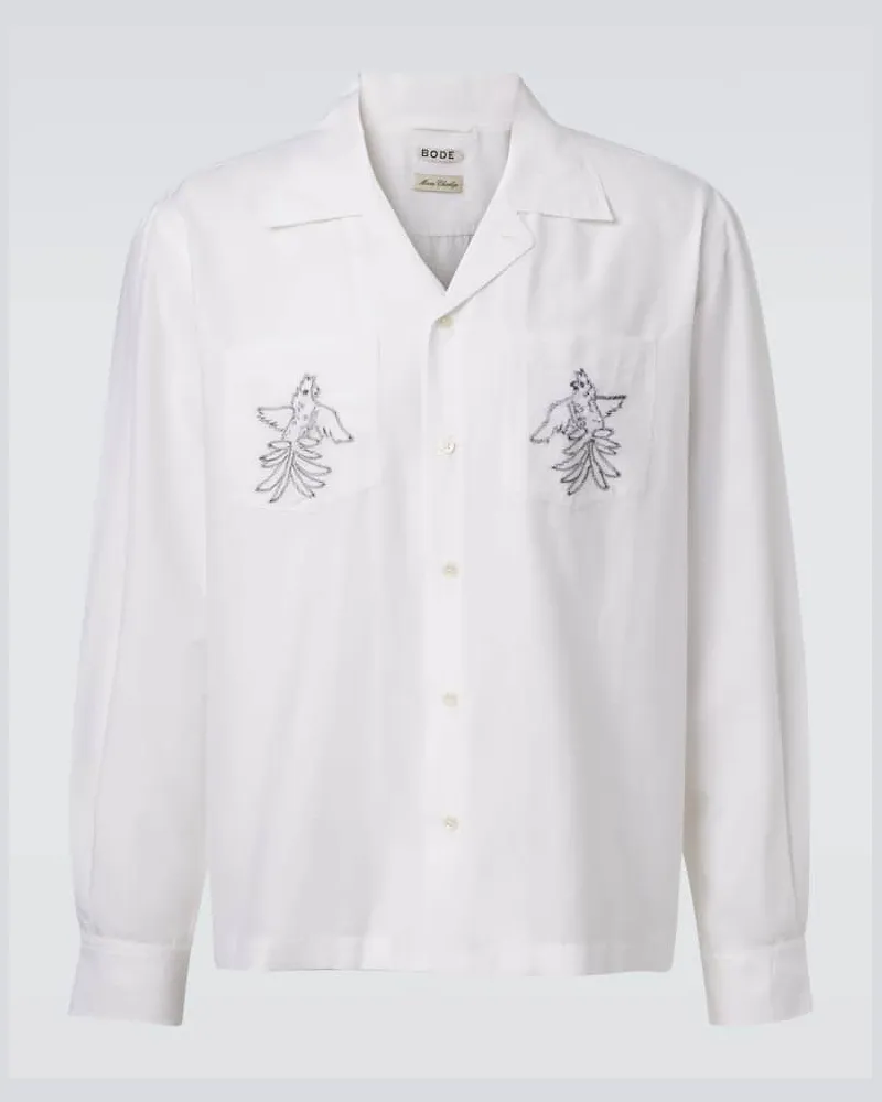 BODE Besticktes Hemd aus Baumwolle und Seide Weiß