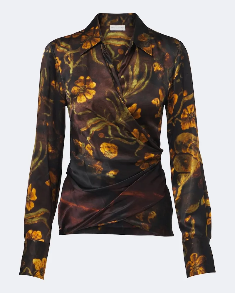 Dries van Noten Wickeltop aus Seidensatin Braun