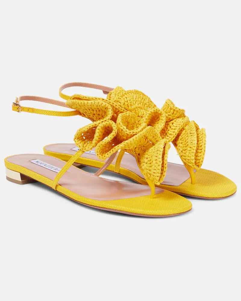 Aquazzura Sandalen Noches Tropicales aus Raffiabast Gelb