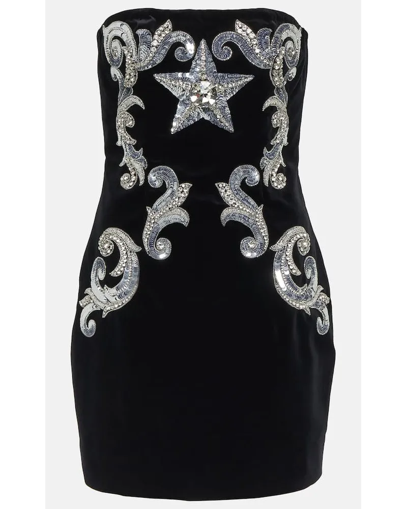 Balmain Verziertes Minikleid aus Samt Schwarz