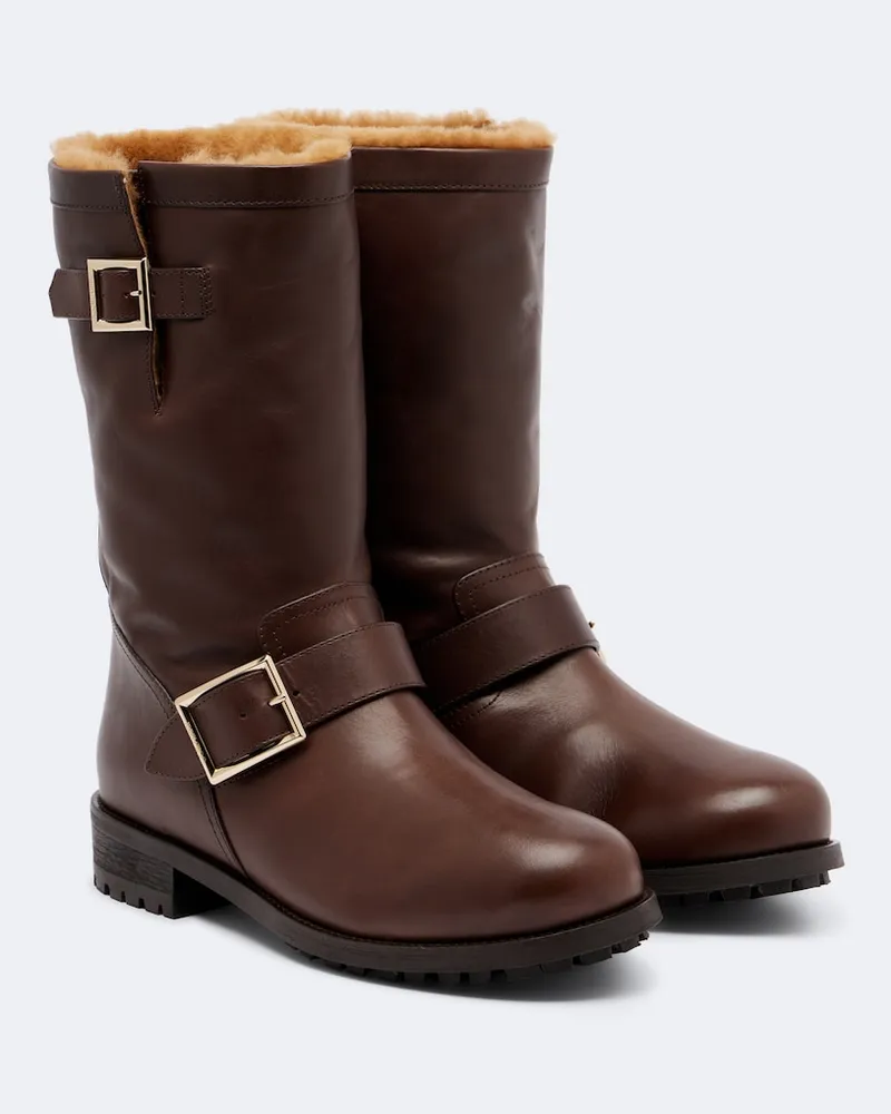 Jimmy Choo Kniehohe Stiefel Biker aus Leder Braun