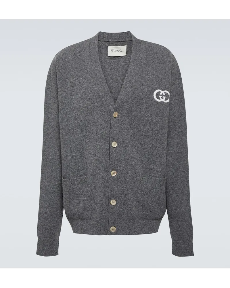 Gucci Cardigan Interlocking G aus Wolle Grau