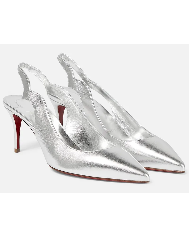 Christian Louboutin Slingback-Pumps aus Metallic-Leder Silber