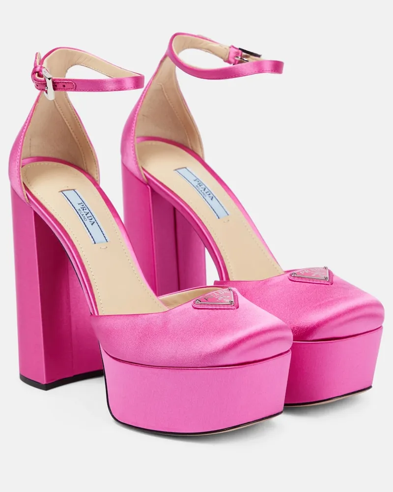 Prada Plateau-Pumps aus Satin Rosa