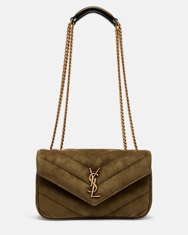 Saint Laurent Schultertasche Loulou Small aus Veloursleder Braun