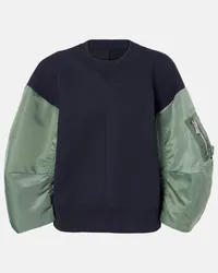 Sacai Sweatshirt aus Twill und Fleece Blau