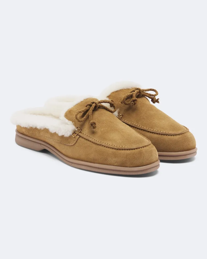 Yves Salomon Mules aus Veloursleder mit Shearling Beige