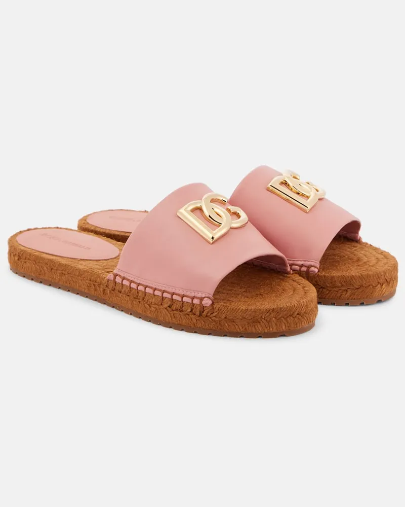 Dolce & Gabbana Espadrille-Pantoletten DG aus Leder Pink