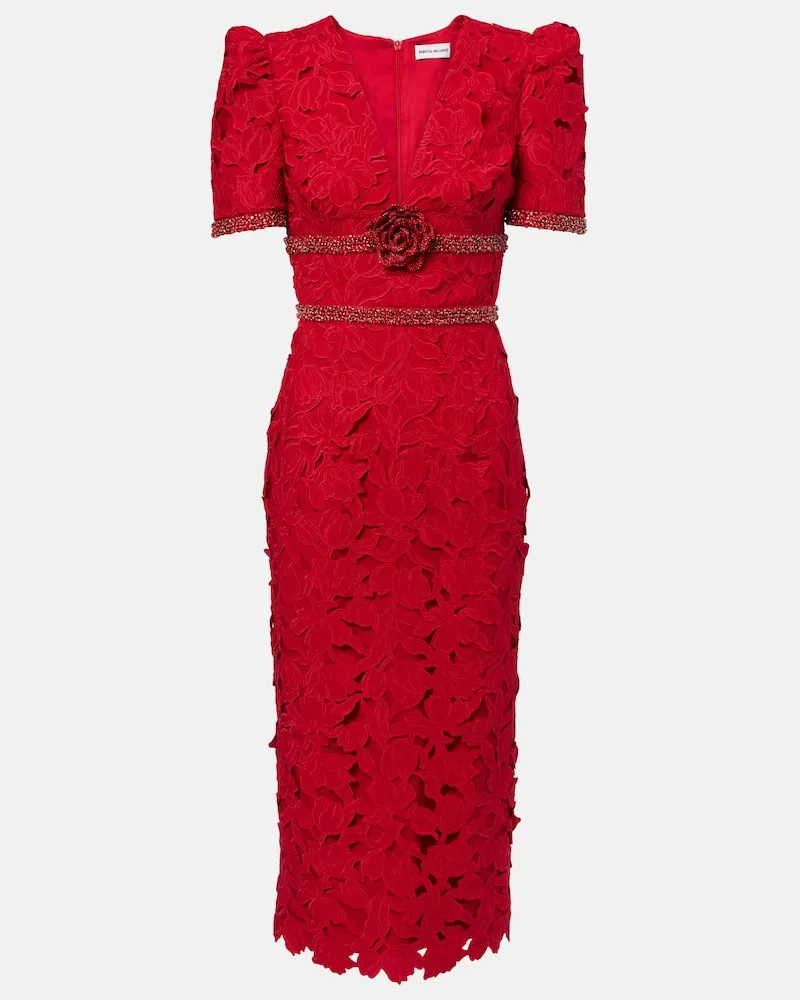 Rebecca Vallance Verziertes Midikleid aus Spitze Rot