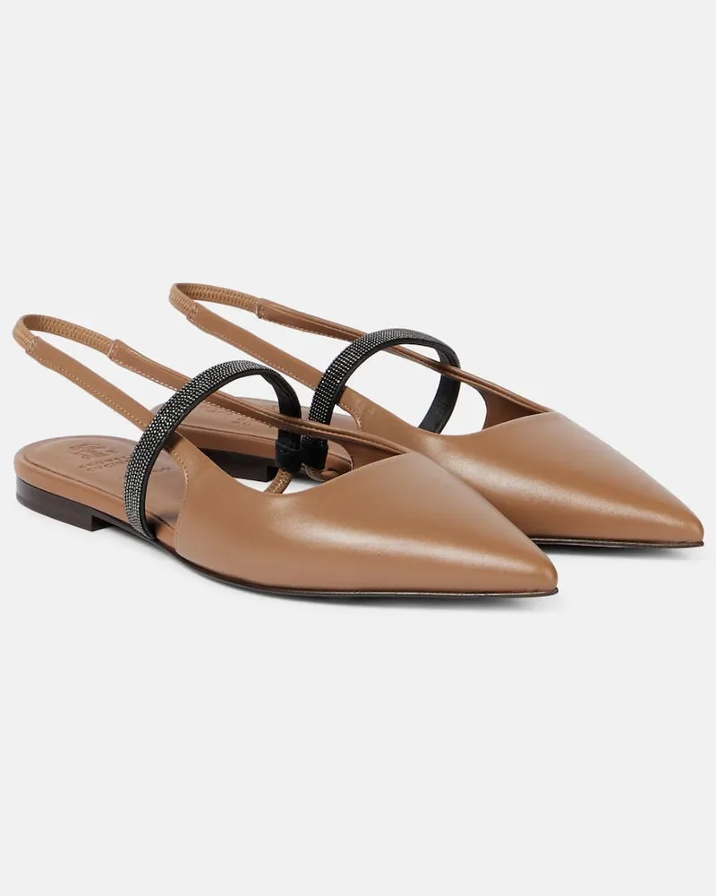 Brunello Cucinelli Slingback-Ballerinas Pointy aus Leder Braun