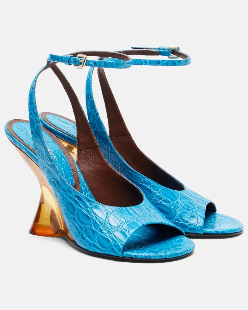 Dries van Noten Wedge-Sandalen aus Leder Blau