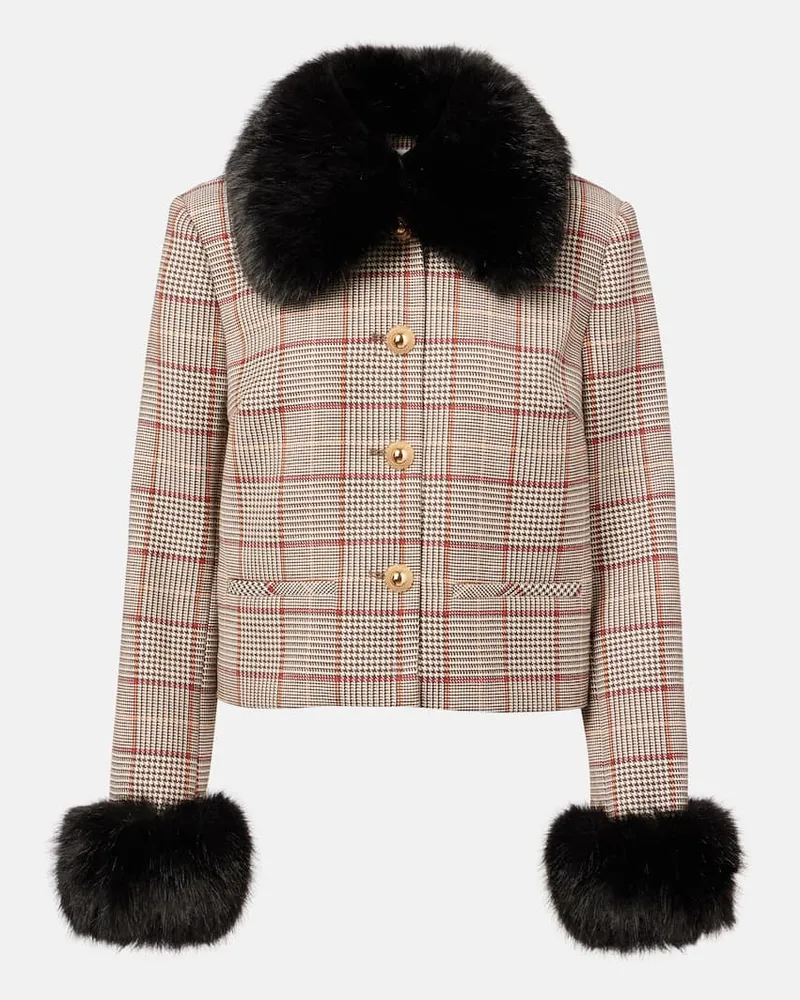 Self-Portrait Jacke mit Faux Fur Braun