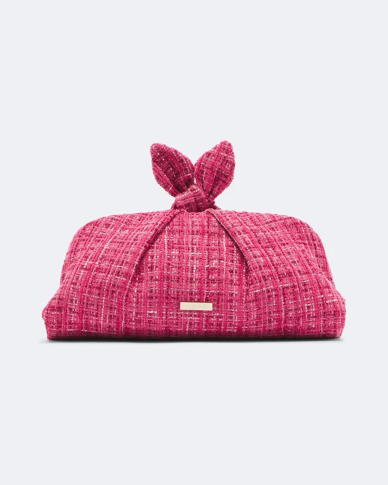 Aquazzura Clutch Bow Tie aus Bouclé Rosa