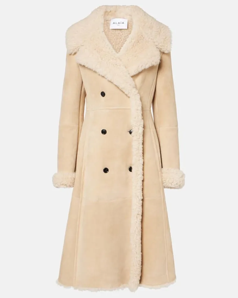 Alaïa Alaïa Mantel aus Veloursleder mit Shearling Beige