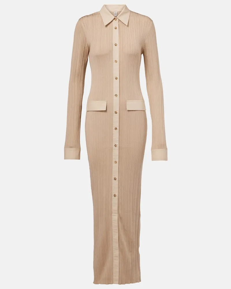 Totême Hemdblusenkleid aus Rippstrick Braun