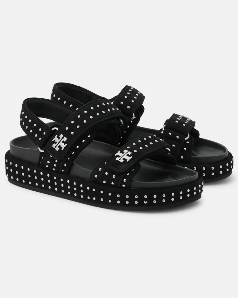 Tory Burch Verzierte Sandalen Kira Stud aus Veloursleder Schwarz