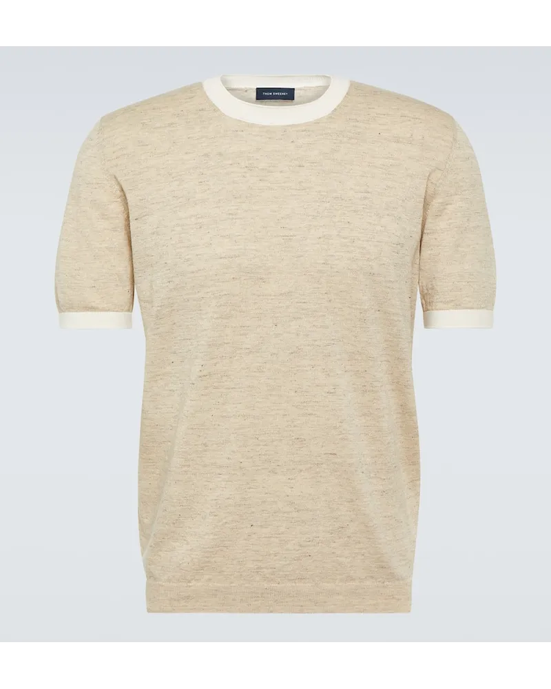 Thom Sweeney T-Shirt aus Leinen und Baumwolle Beige