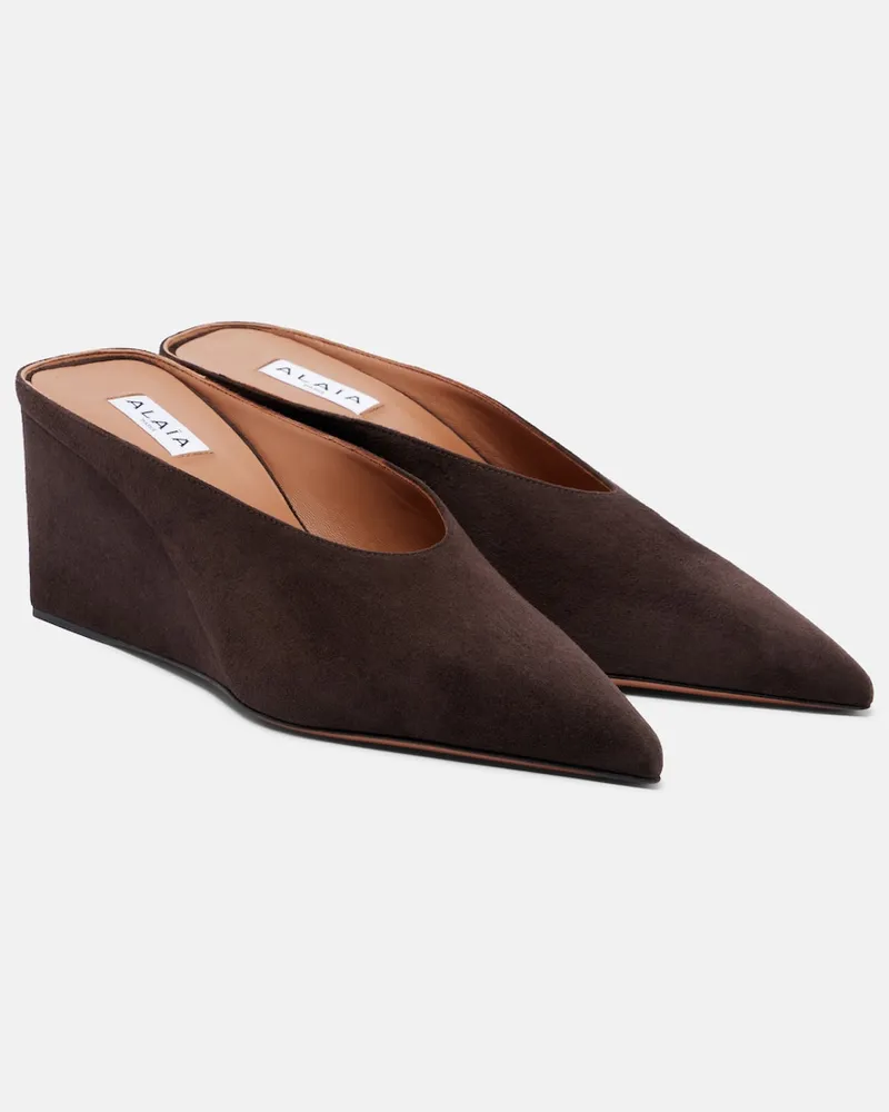 Alaïa Alaïa Wedge-Pantoletten Cube aus Veloursleder Braun