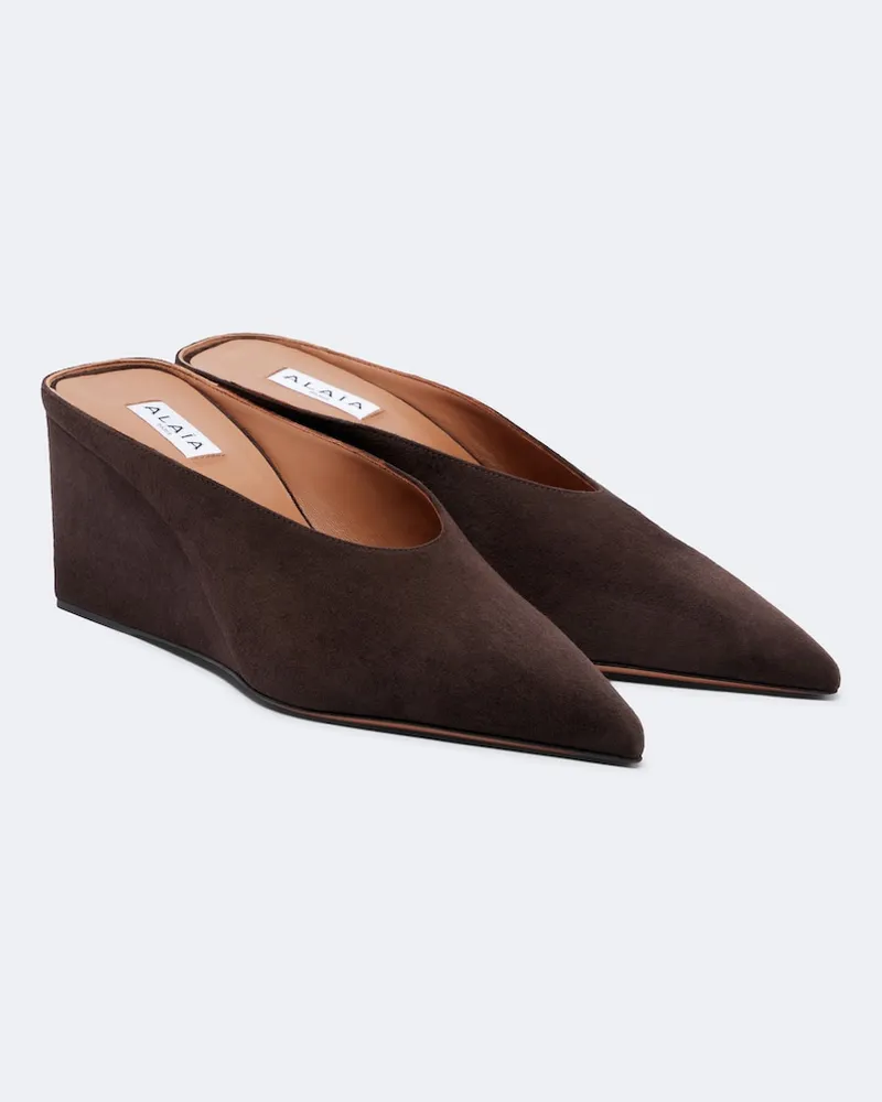 Alaïa Alaïa Wedge-Pantoletten Cube aus Veloursleder Braun