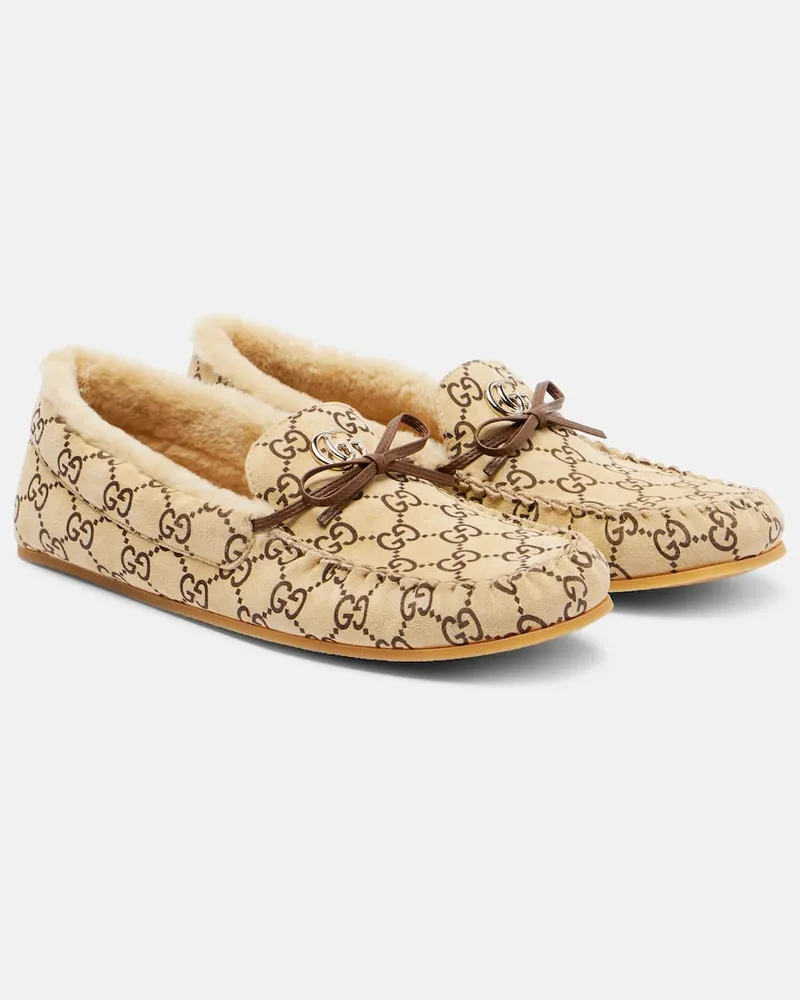 Gucci Loafers Double G aus Veloursleder Beige